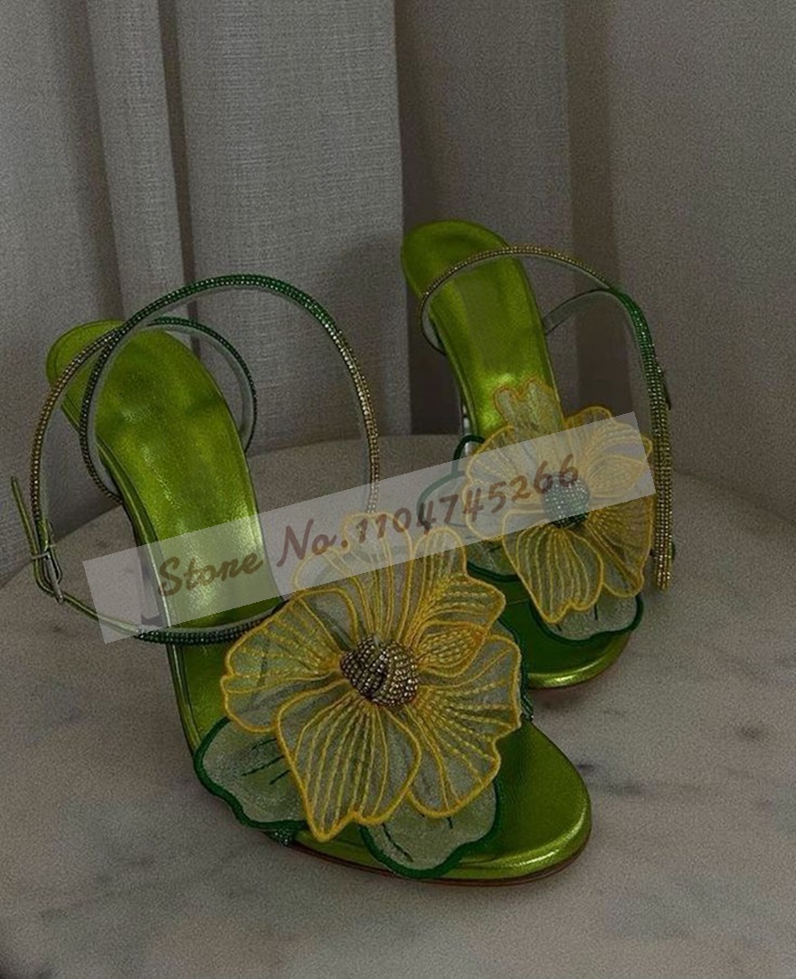 Mesh Strap Metal - Silver Metal Blade Heel Fairy Flower