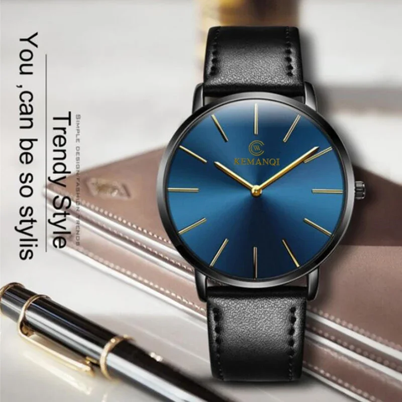 Fashion Ultra Thin Men's Quart - Leather Watch Band Men ulasan dan harga