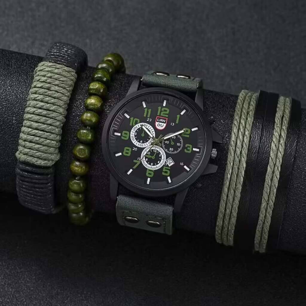 4PCS/Set  Men Sports Calendar  - Leather Watch Band Men ulasan dan harga