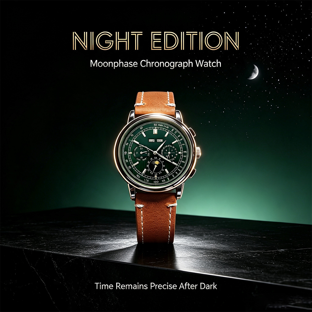 Men ST1655 Movement Moon Phase - Leather Watch Band Men ulasan dan harga